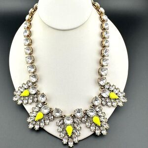 J CREW Yellow & Clear Rhinestone crystal Statement Necklace